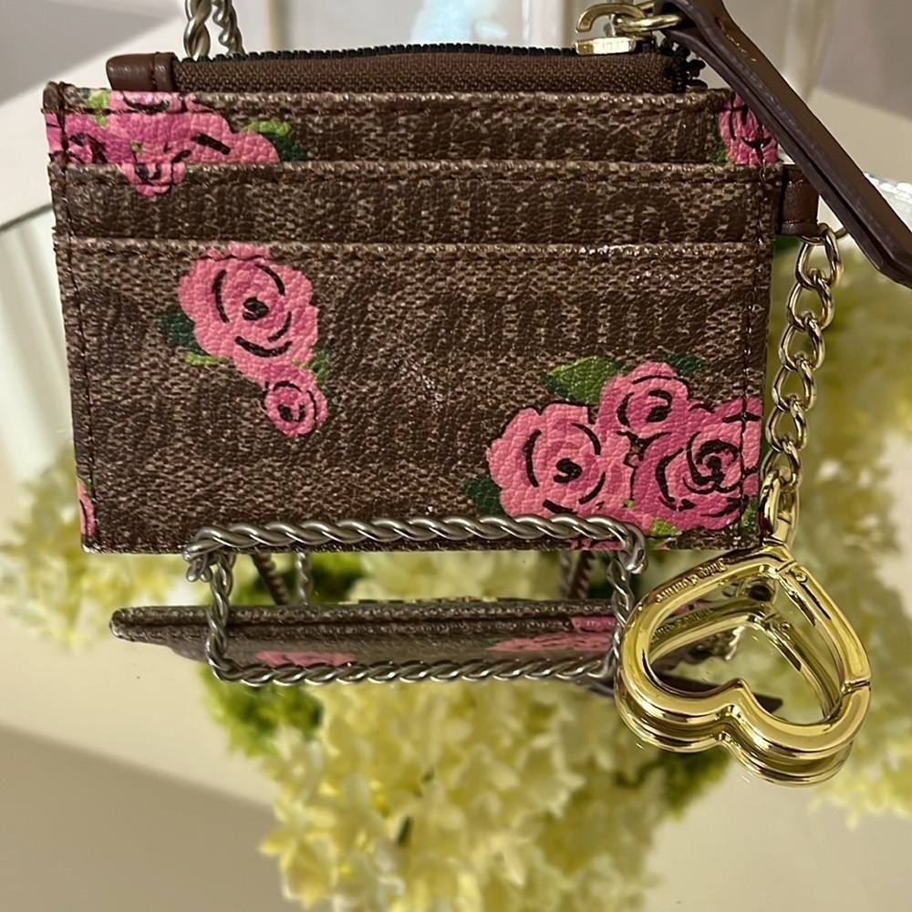 Juicy Couture Floral Painted Keychain Card Case w/Coin Zip Compartment - Picture 4 of 14